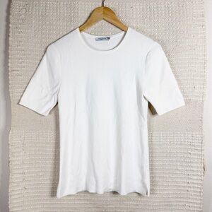 MM LAFLEUR ivory white short sleeve crewneck sweater top MEDIUM
